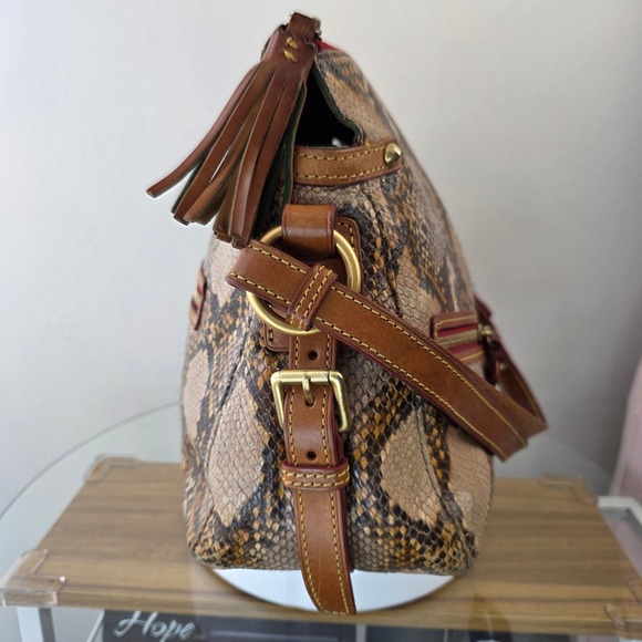 Dooney & Bourke Python Snake Embossed Leather Shoulder Bag Brown Tan Tassel - Picture 4 of 13